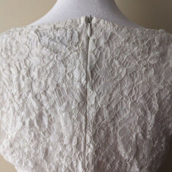 White Lace Dress Cap Sleeve Scoop Neck Medium - Picture 6 of 11
